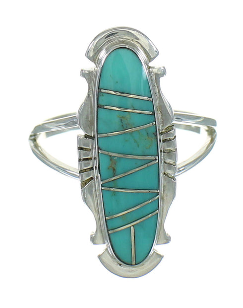 Southwestern Genuine Sterling Silver Turquoise Ring Size 4-3/4 AX89080